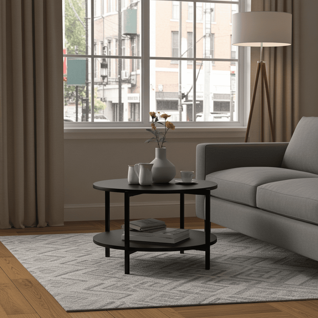 Tavello Dual-Level Oak Coffee Table – Modern Round Design