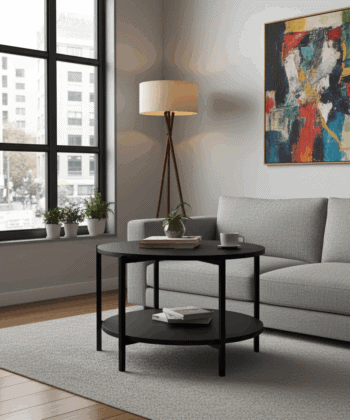 Tavello Dual-Level Oak Coffee Table – Modern Round Design