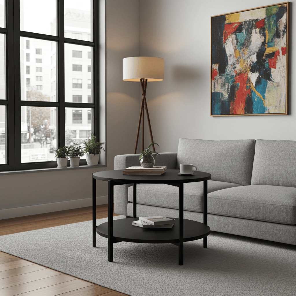 Tavello Dual-Level Oak Coffee Table – Modern Round Design