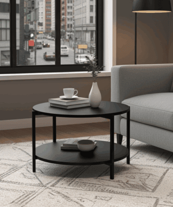 Tavello Dual-Level Oak Coffee Table – Modern Round Design