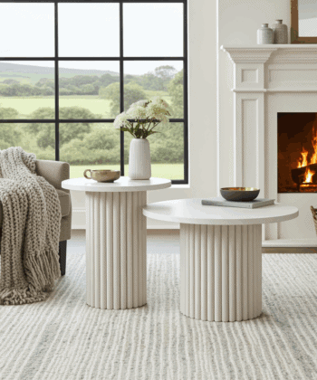Modo Designer Ribbed Coffee Table Set – Sculptural Base