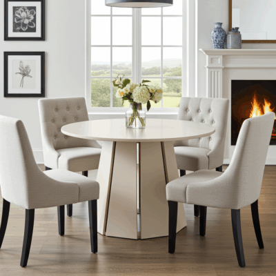 Sterling Extendable Round Dining Table – Cashmere 100 to 140-180cm