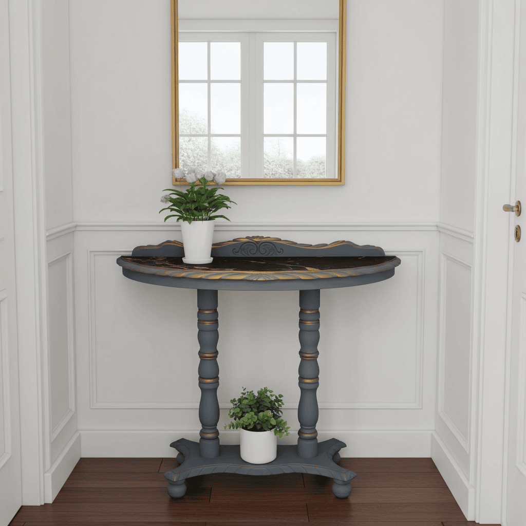 Regency Lacquered Canvas-Top Console Table