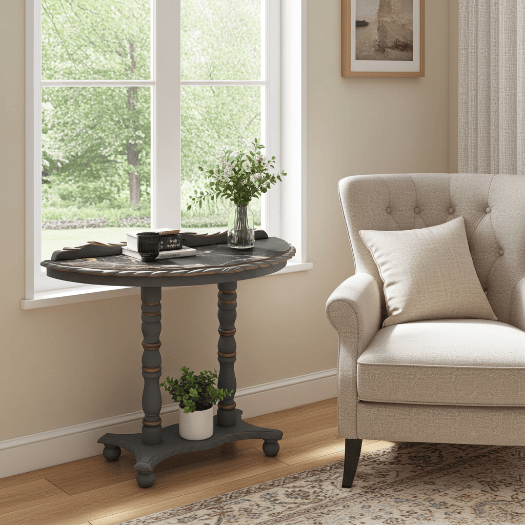 Regency Lacquered Canvas-Top Console Table