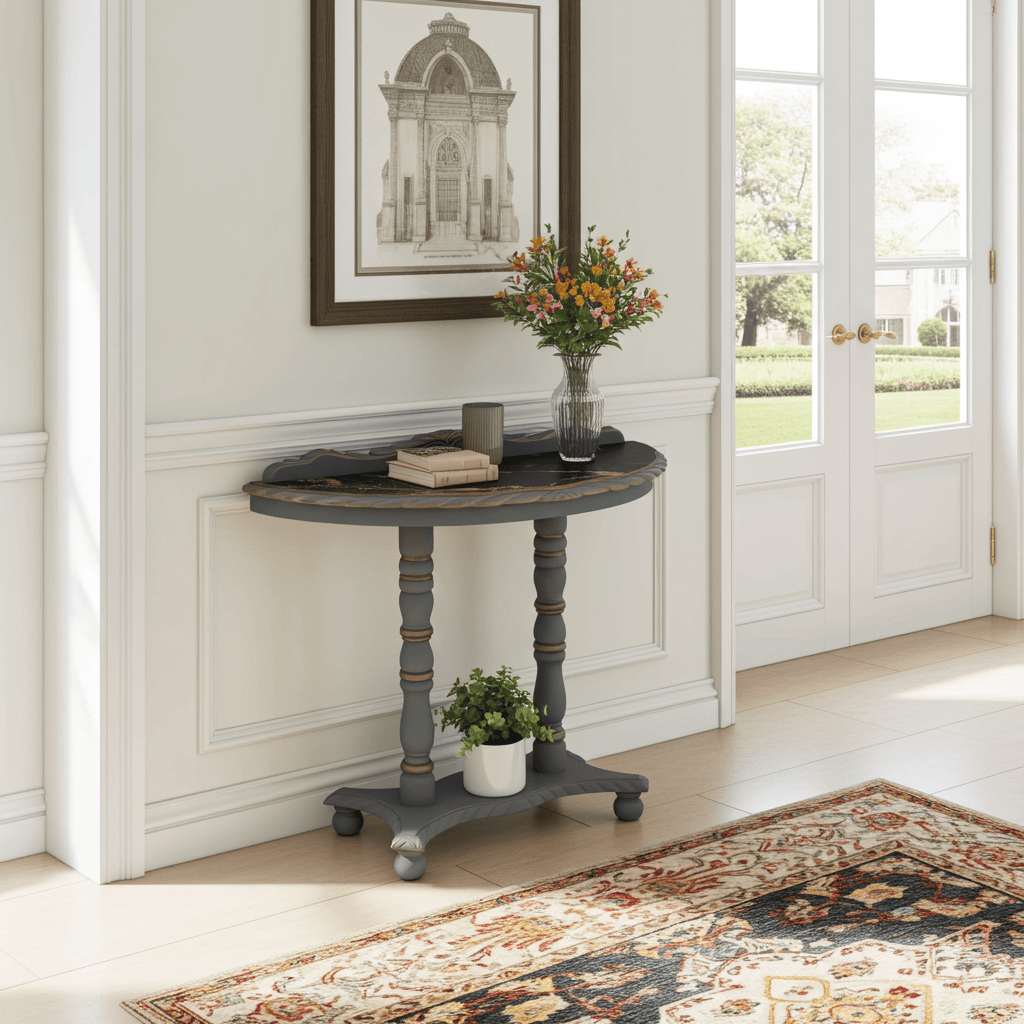 Regency Lacquered Canvas-Top Console Table
