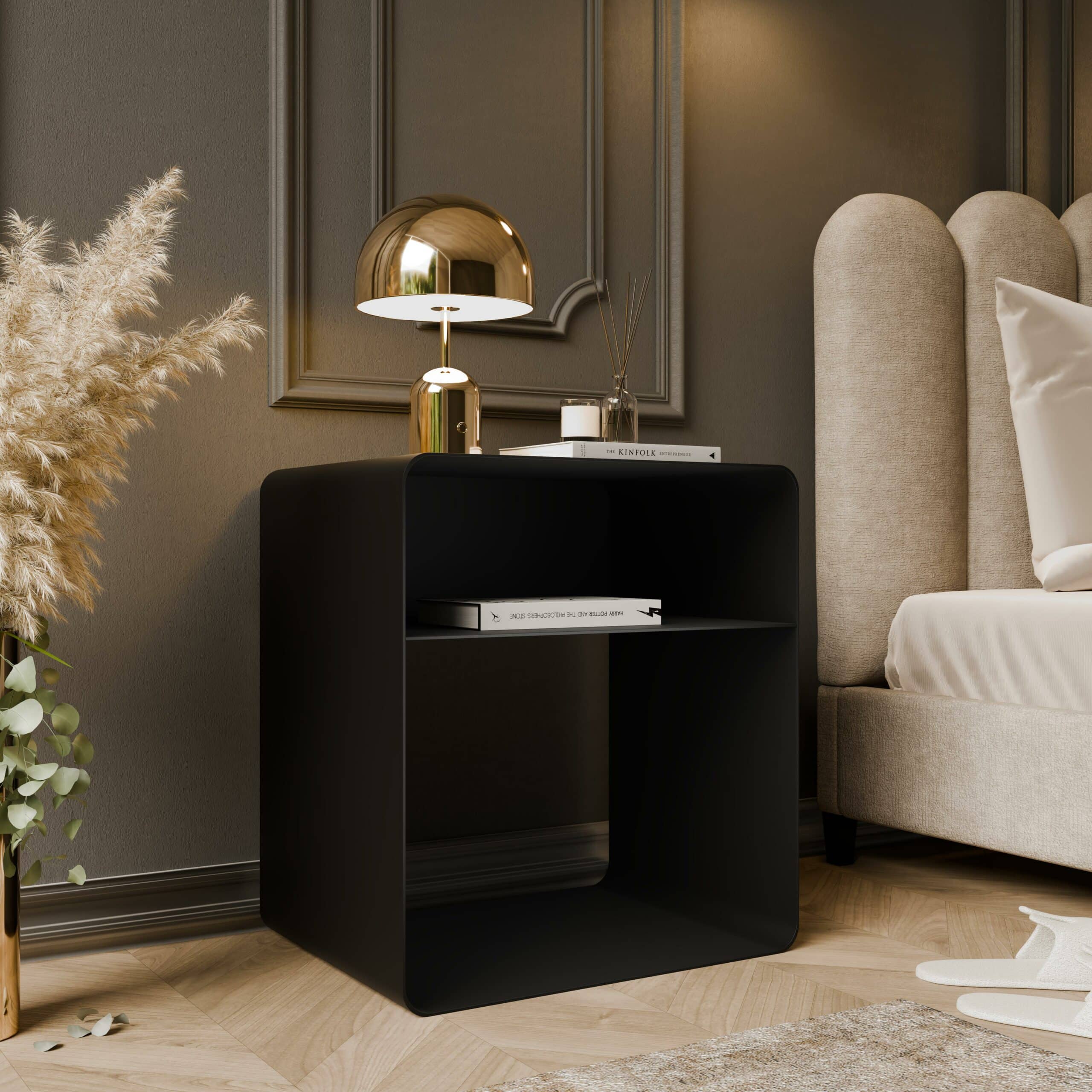 SOLO Modern Minimalist Bedside Table – Open Steel Nightstand
