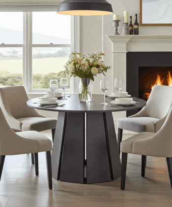 Sterling Extendable Round Dining Table – Black, Solid Wood, 100–140 cm, Custom Finish