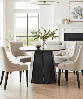 Sterling Extendable Round Dining Table – Black, Solid Wood, 100–140 cm, Custom Finish