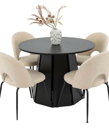 Sterling Extendable Round Dining Table – Black, Solid Wood, 100–140 cm, Custom Finish