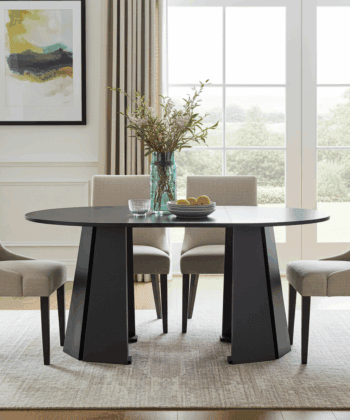 Sterling Extendable Round Dining Table – Black, Solid Wood, 100–140 cm, Custom Finish
