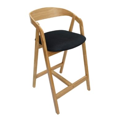 Nordic Oak Bar Stool with Backrest – Upholstered Chenille Seat