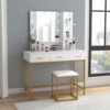 White and Gold Vanity Table with LED Mirror and Stool for Modern Bedrooms