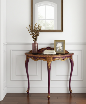 Imperial Plum & Gold Demi-Lune Console Table