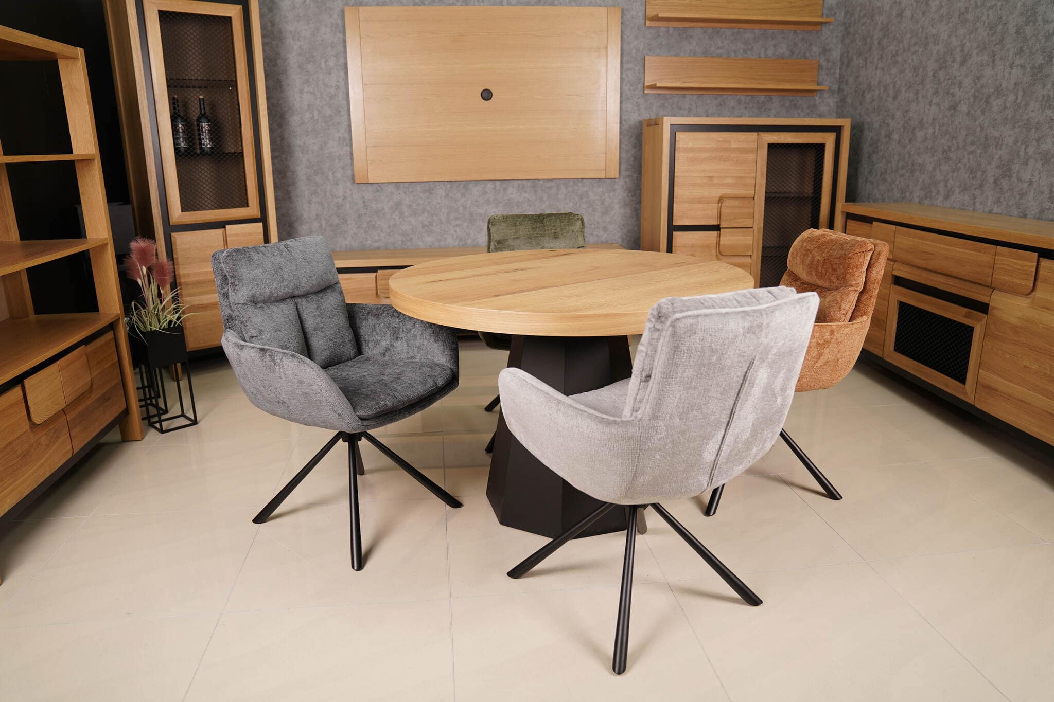 Hendi Grey Chenille Swivel Armchair