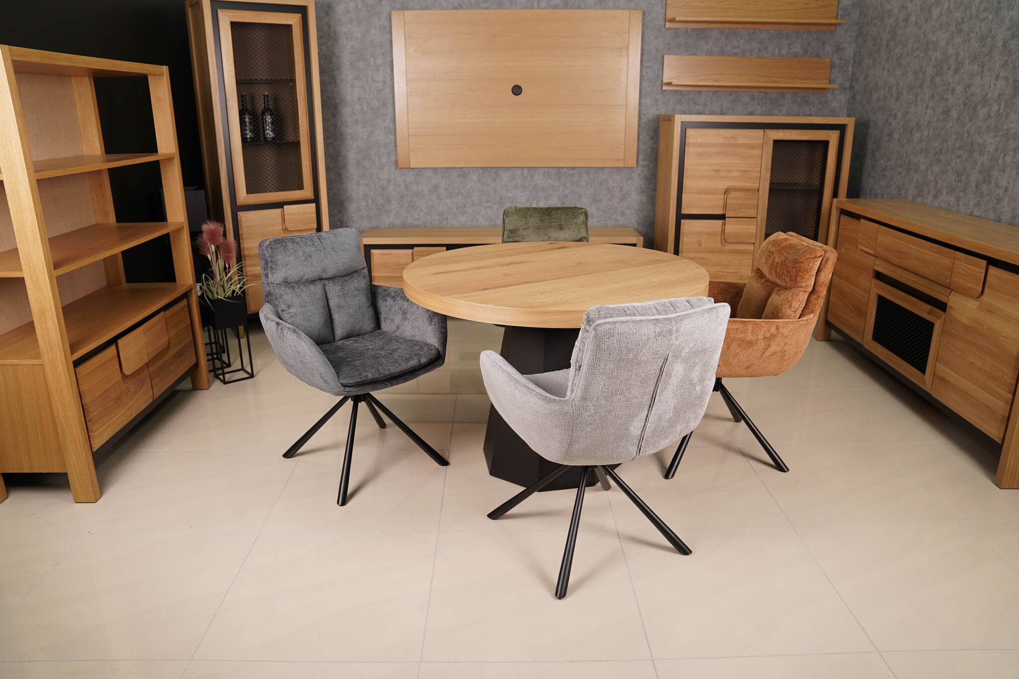 Hendi Grey Chenille Swivel Armchair
