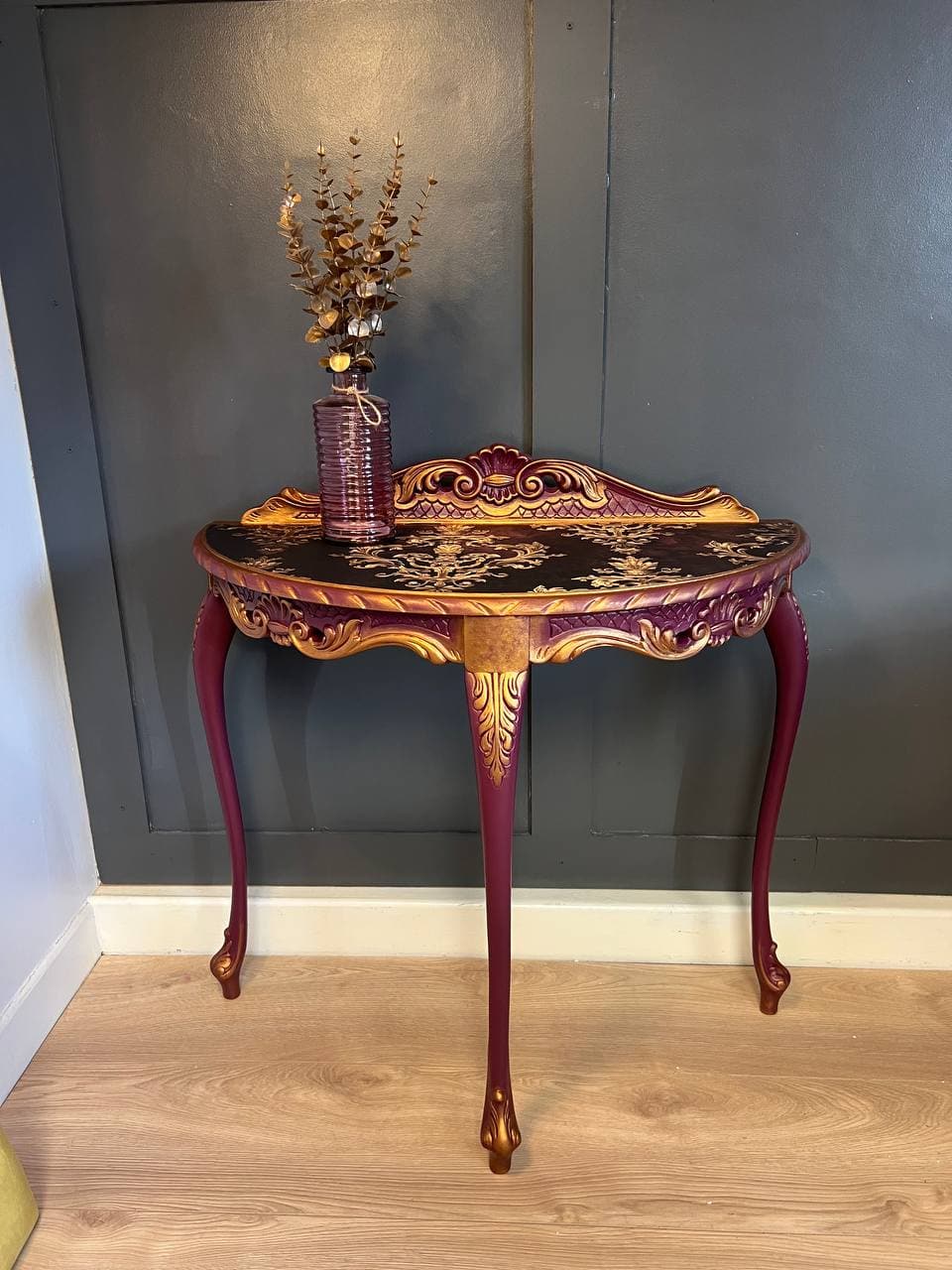 Imperial Plum & Gold Demi-Lune Console Table