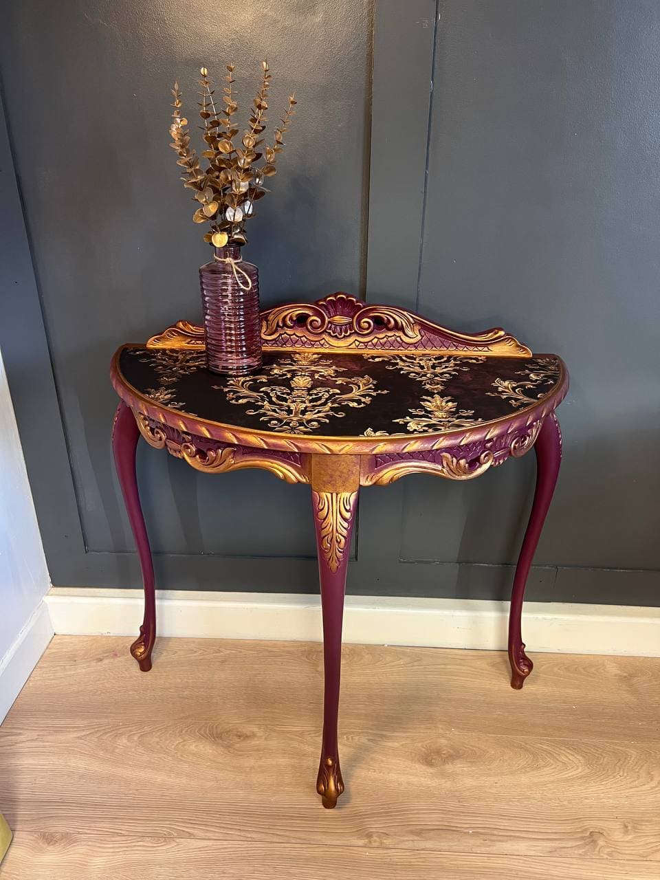 Imperial Plum & Gold Demi-Lune Console Table
