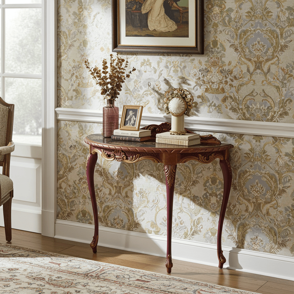 Imperial Plum & Gold Demi-Lune Console Table