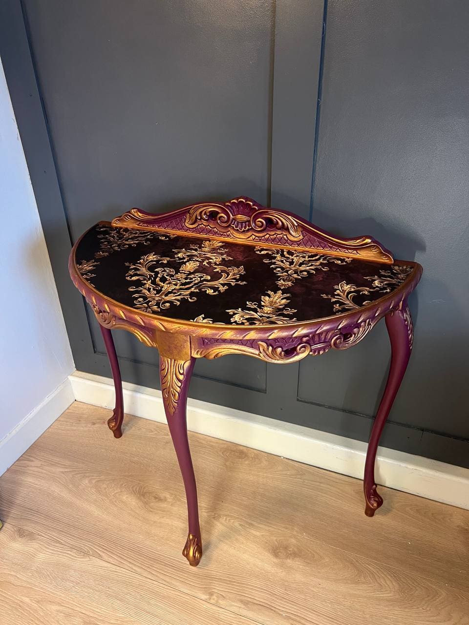 Imperial Plum & Gold Demi-Lune Console Table