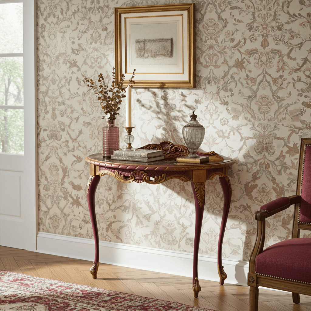 Imperial Plum & Gold Demi-Lune Console Table