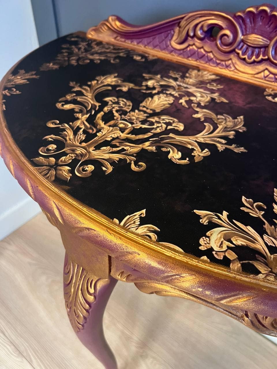 Imperial Plum & Gold Demi-Lune Console Table