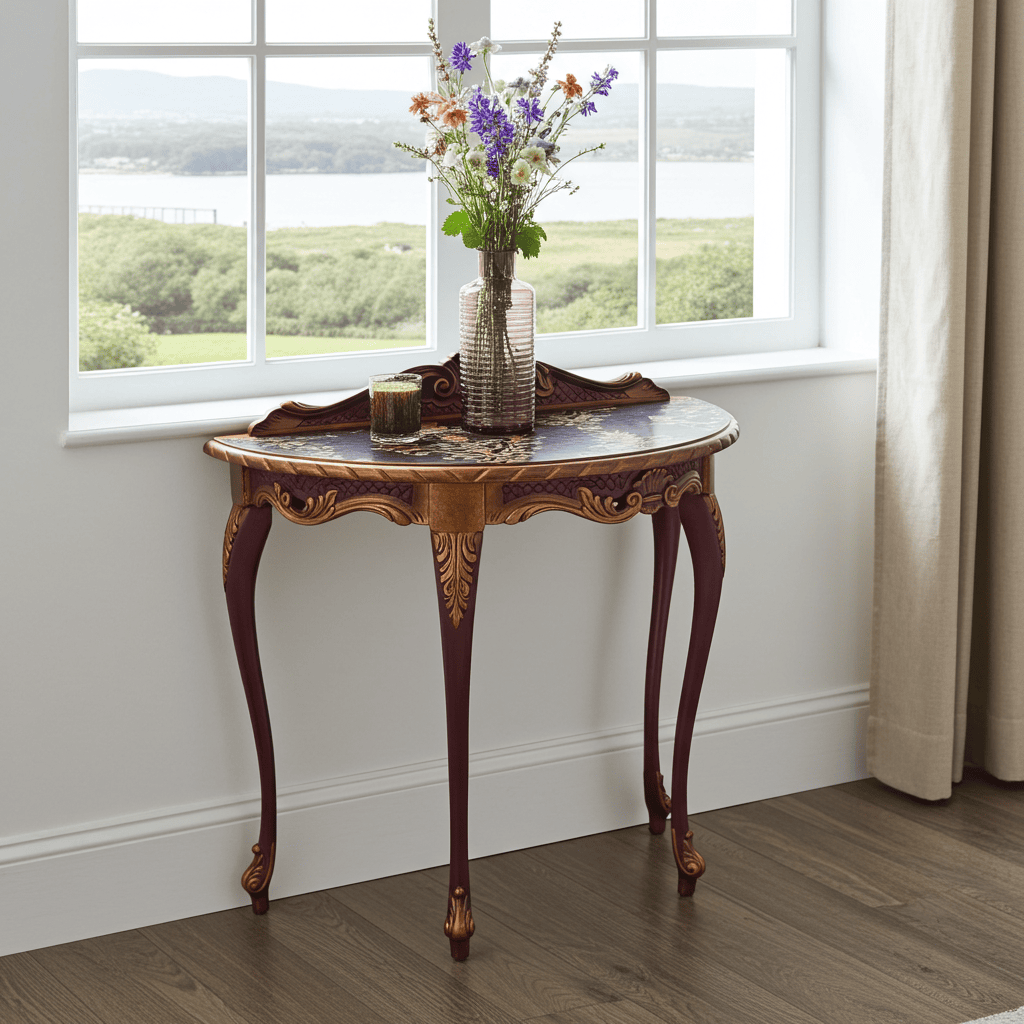 Imperial Plum & Gold Demi-Lune Console Table