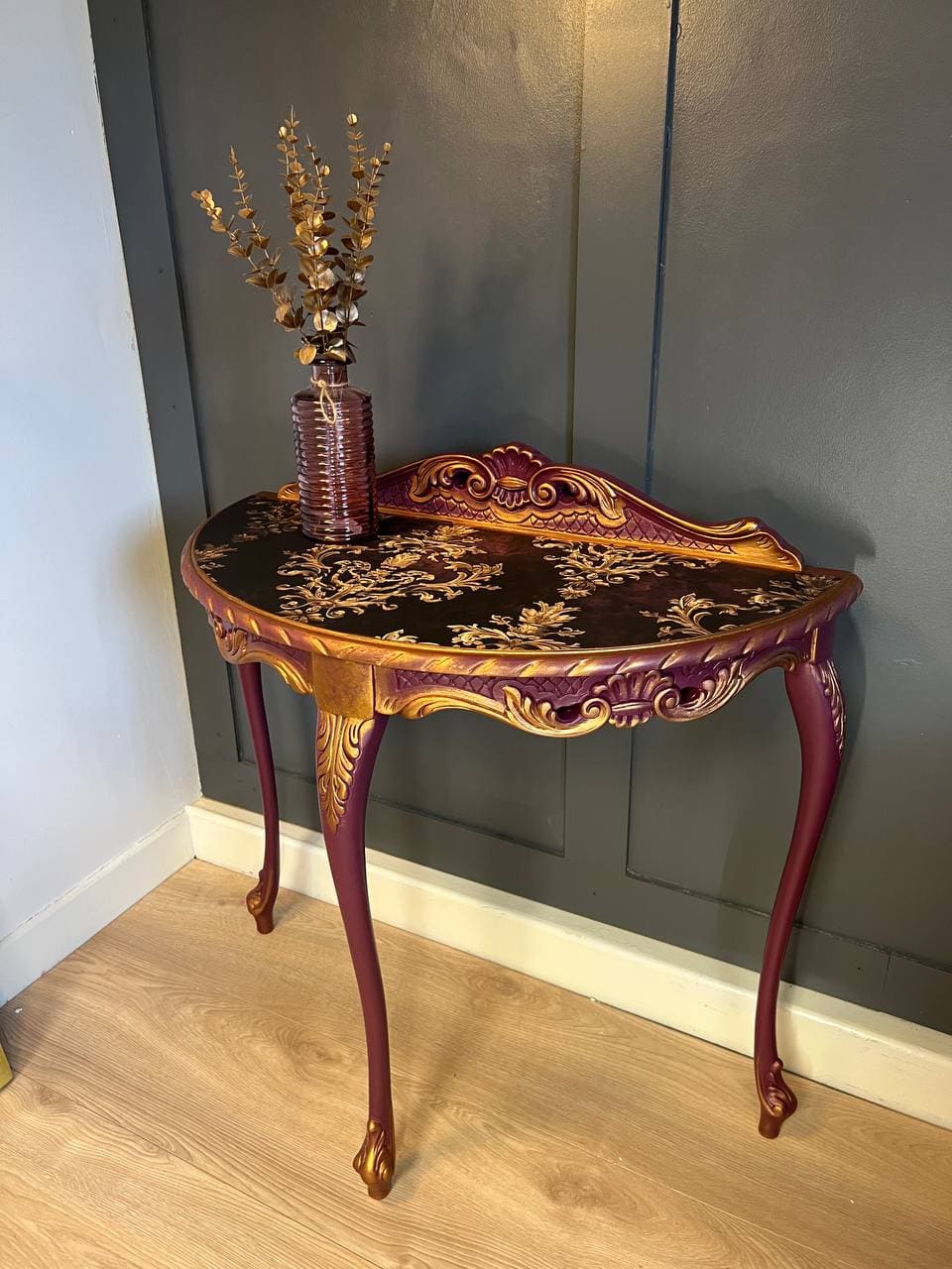 Imperial Plum & Gold Demi-Lune Console Table