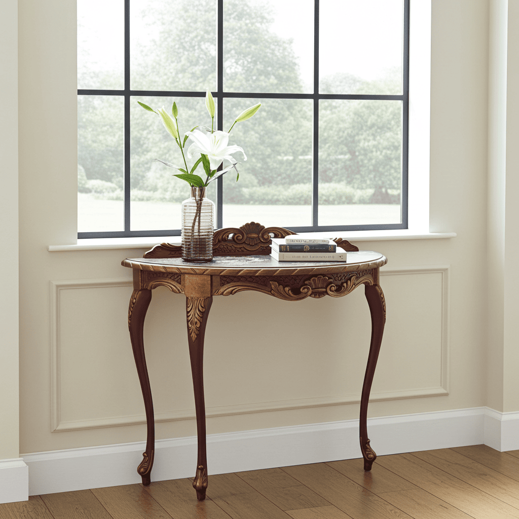 Imperial Plum & Gold Demi-Lune Console Table