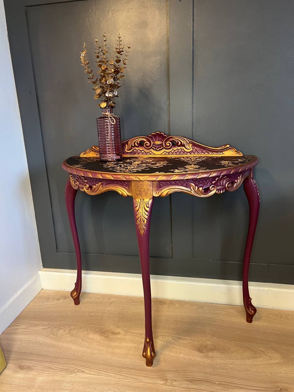 Imperial Plum & Gold Demi-Lune Console Table