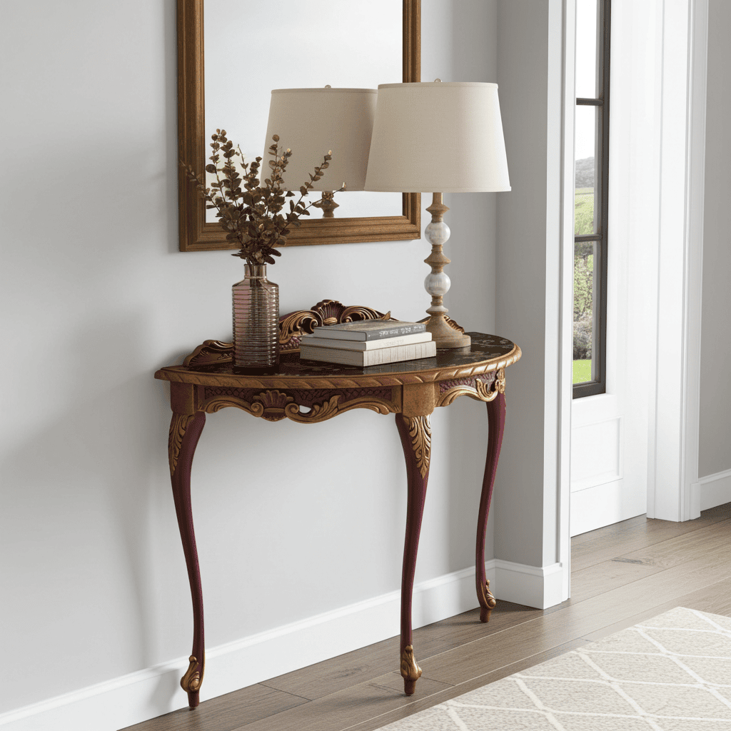 Imperial Plum & Gold Demi-Lune Console Table