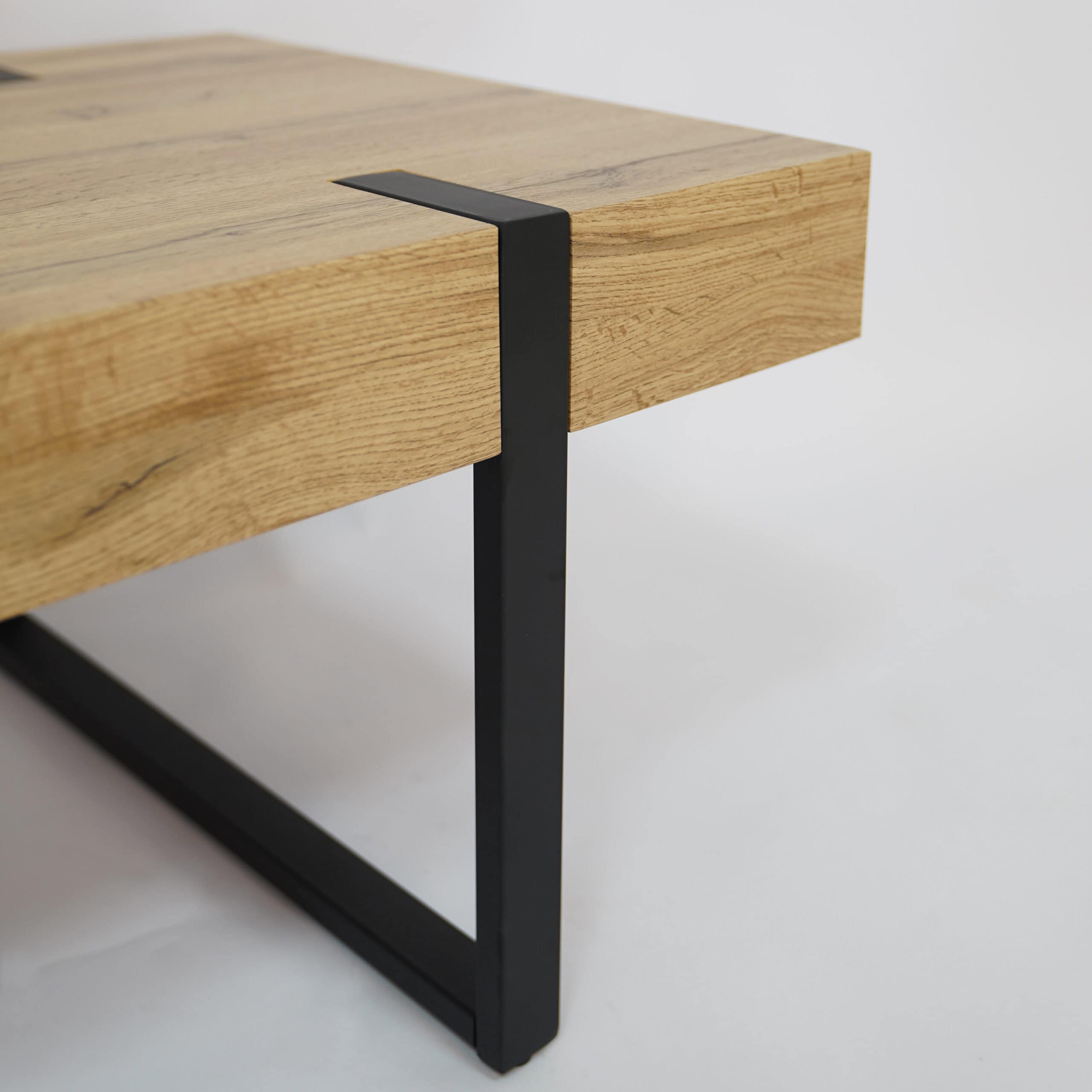 Ines Industrial Coffee Table with Drawer – Oak Top