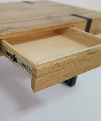 Ines Industrial Coffee Table with Drawer – Oak Top
