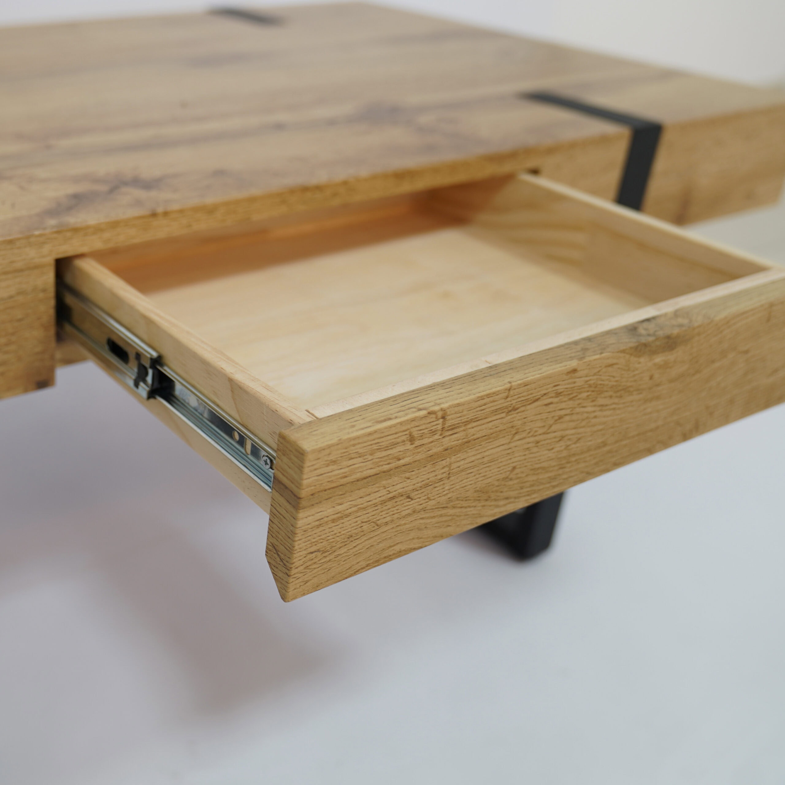 Ines Industrial Coffee Table with Drawer – Oak Top
