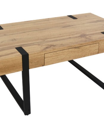 Ines Industrial Coffee Table with Drawer – Oak Top