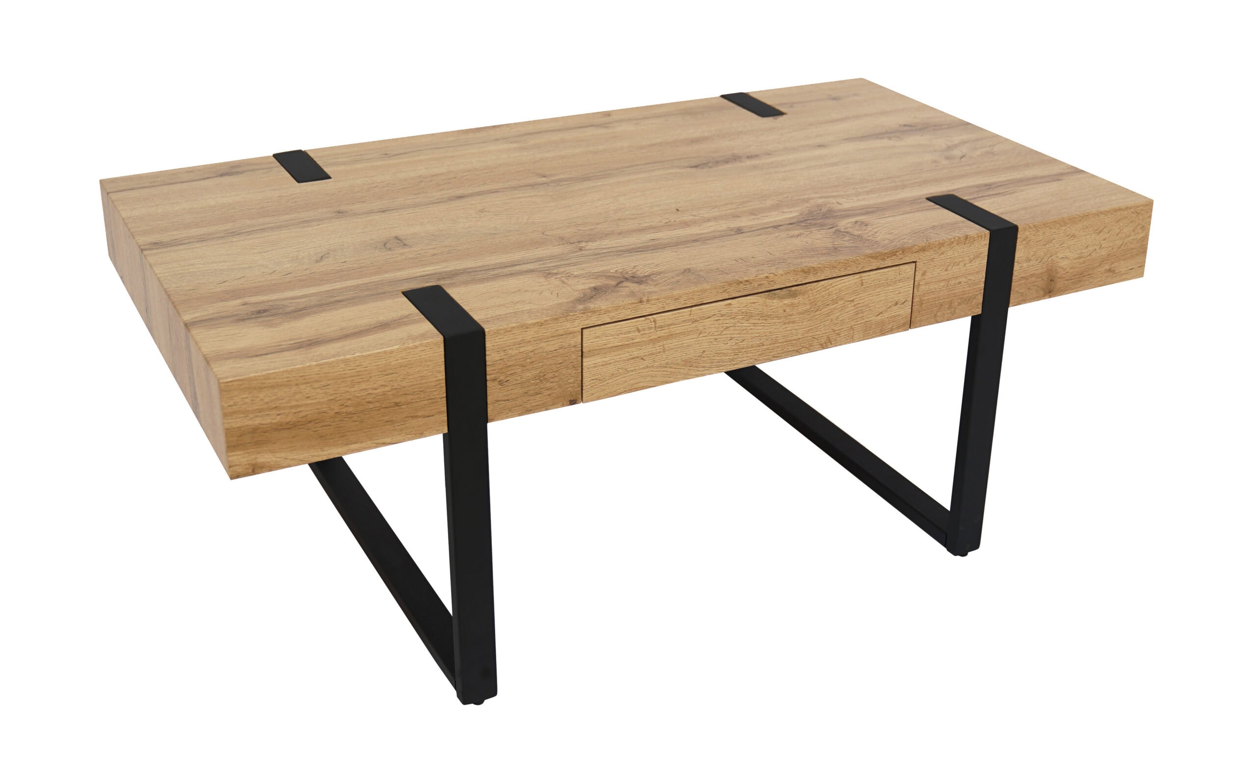 Ines Industrial Coffee Table with Drawer – Oak Top