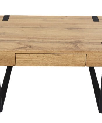 Ines Industrial Coffee Table with Drawer – Oak Top