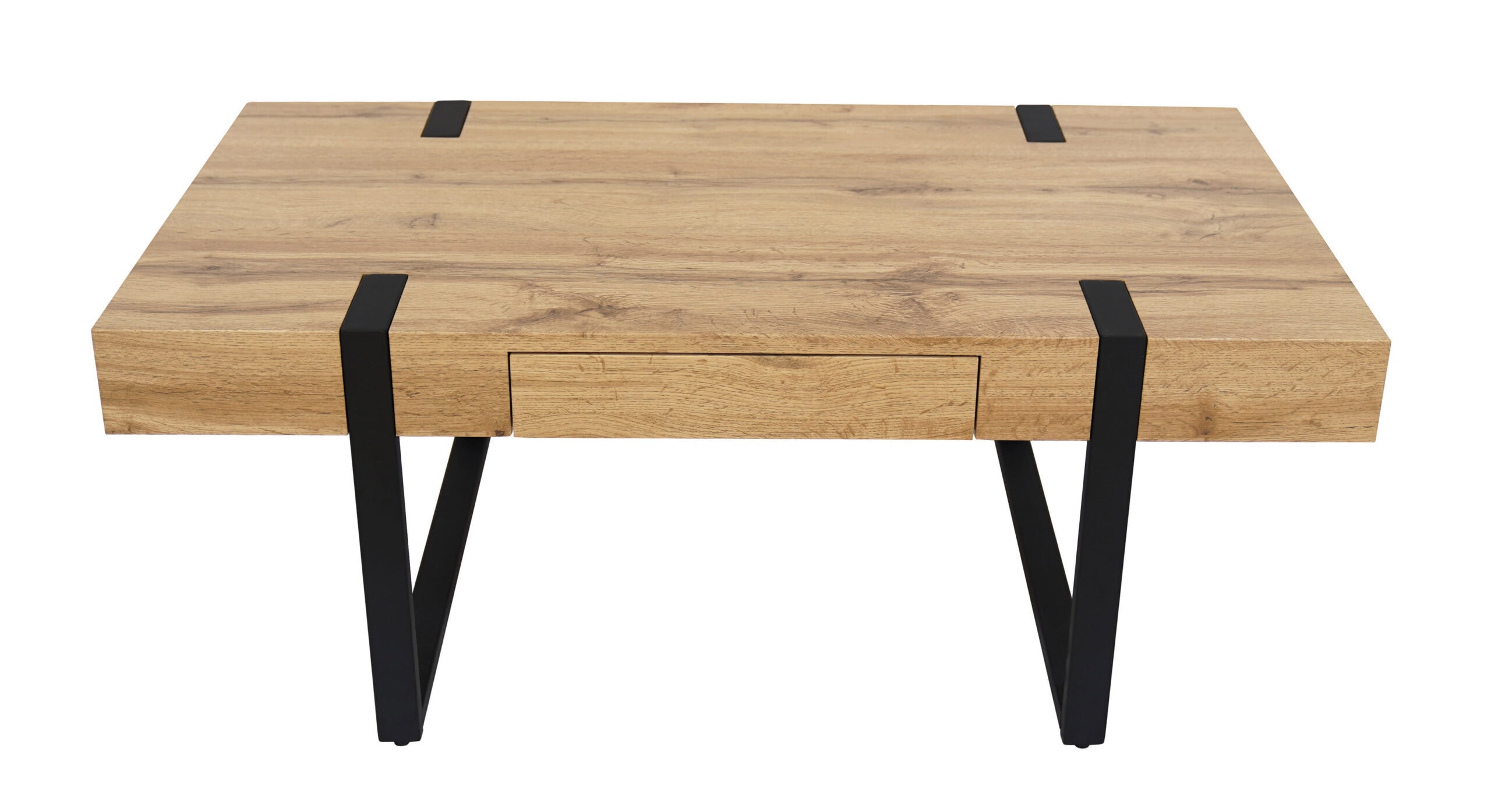 Ines Industrial Coffee Table with Drawer – Oak Top