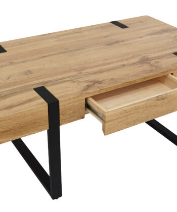 Ines Industrial Coffee Table with Drawer – Oak Top