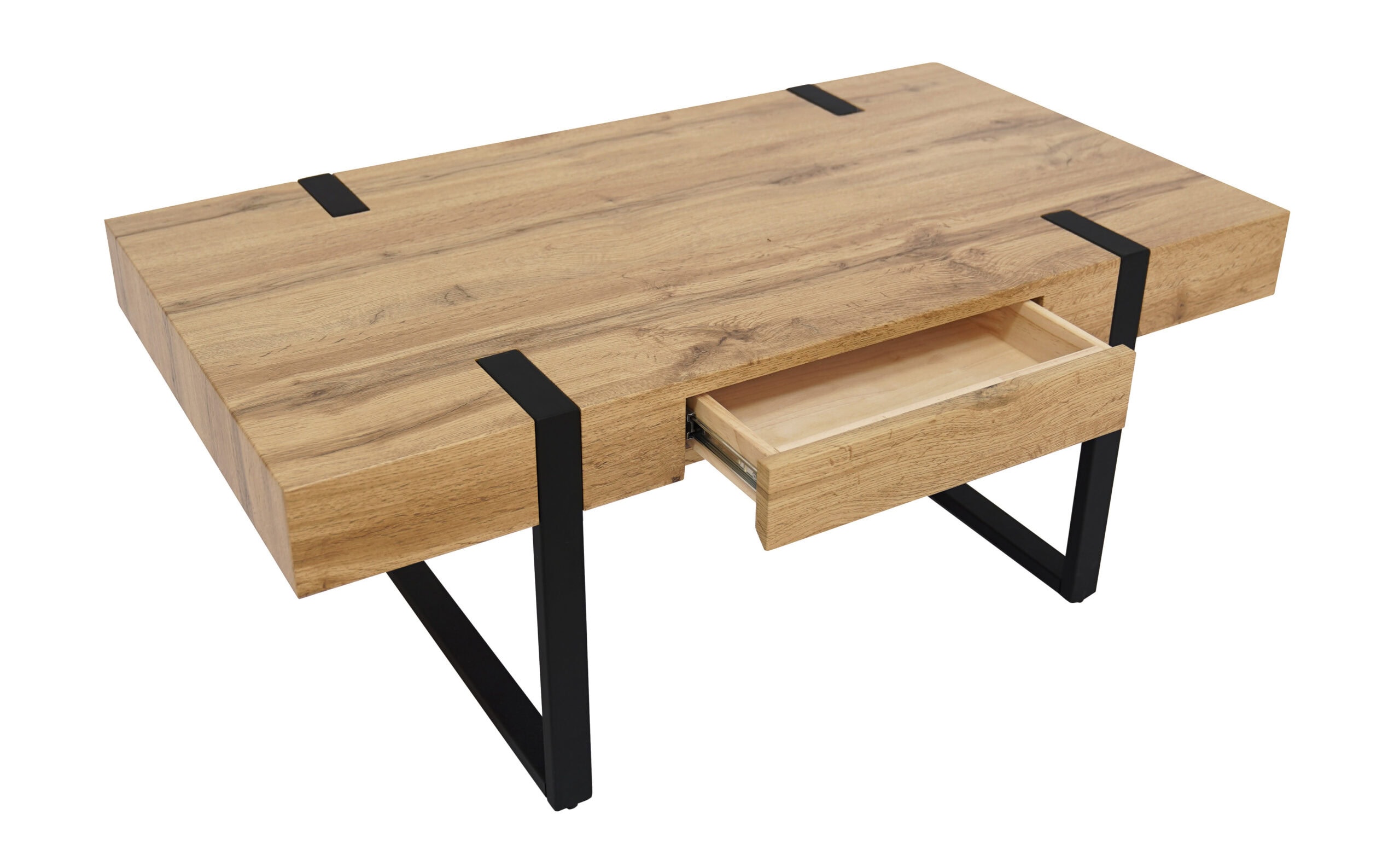 Ines Industrial Coffee Table with Drawer – Oak Top