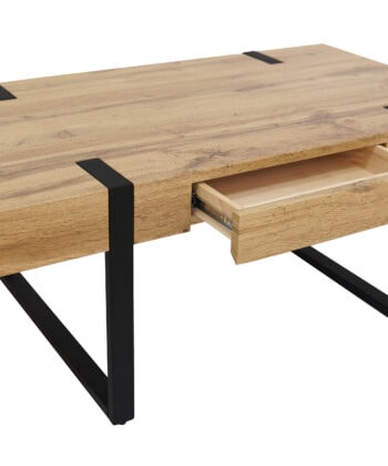 Ines Industrial Coffee Table with Drawer – Oak Top