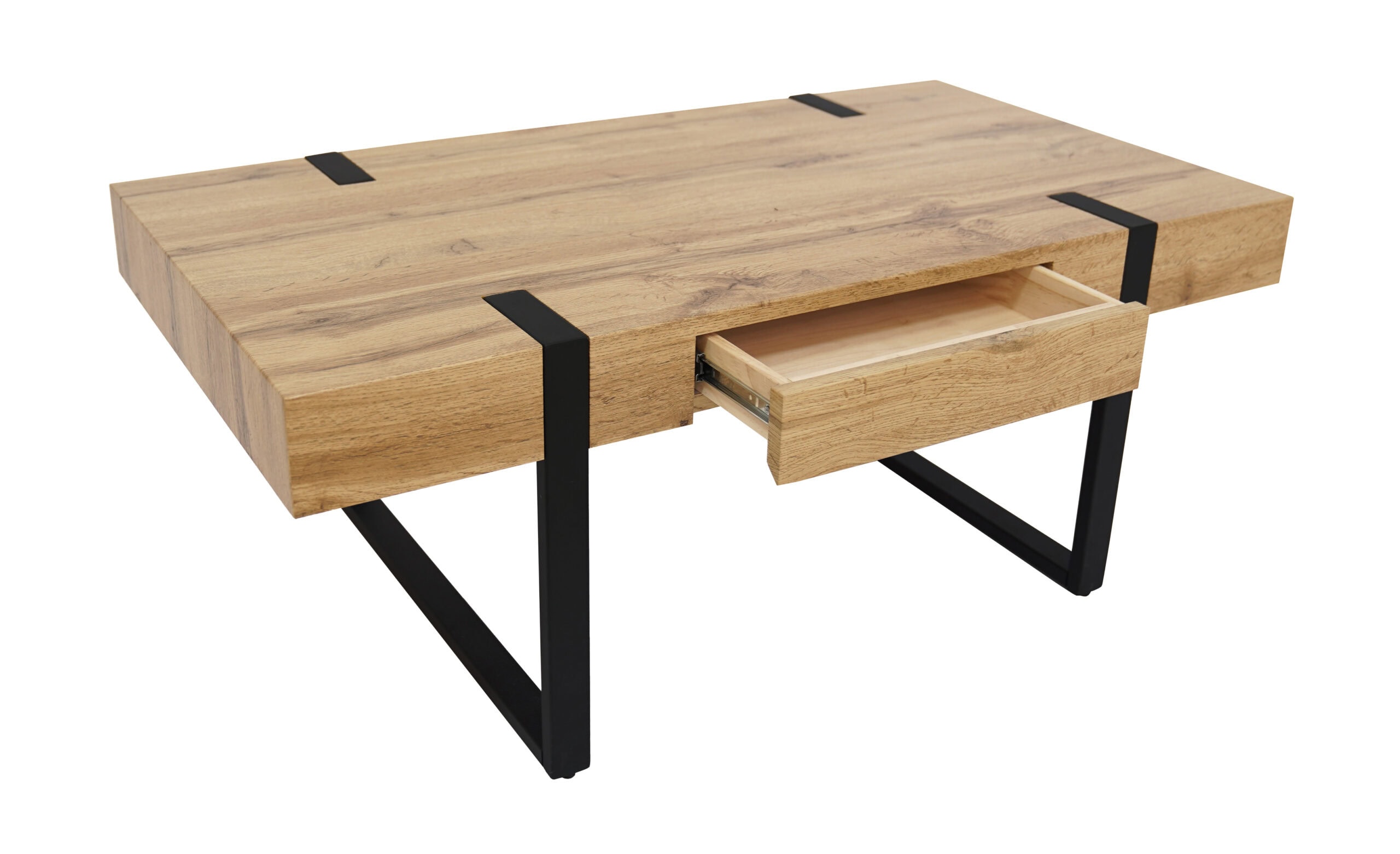 Ines Industrial Coffee Table with Drawer – Oak Top