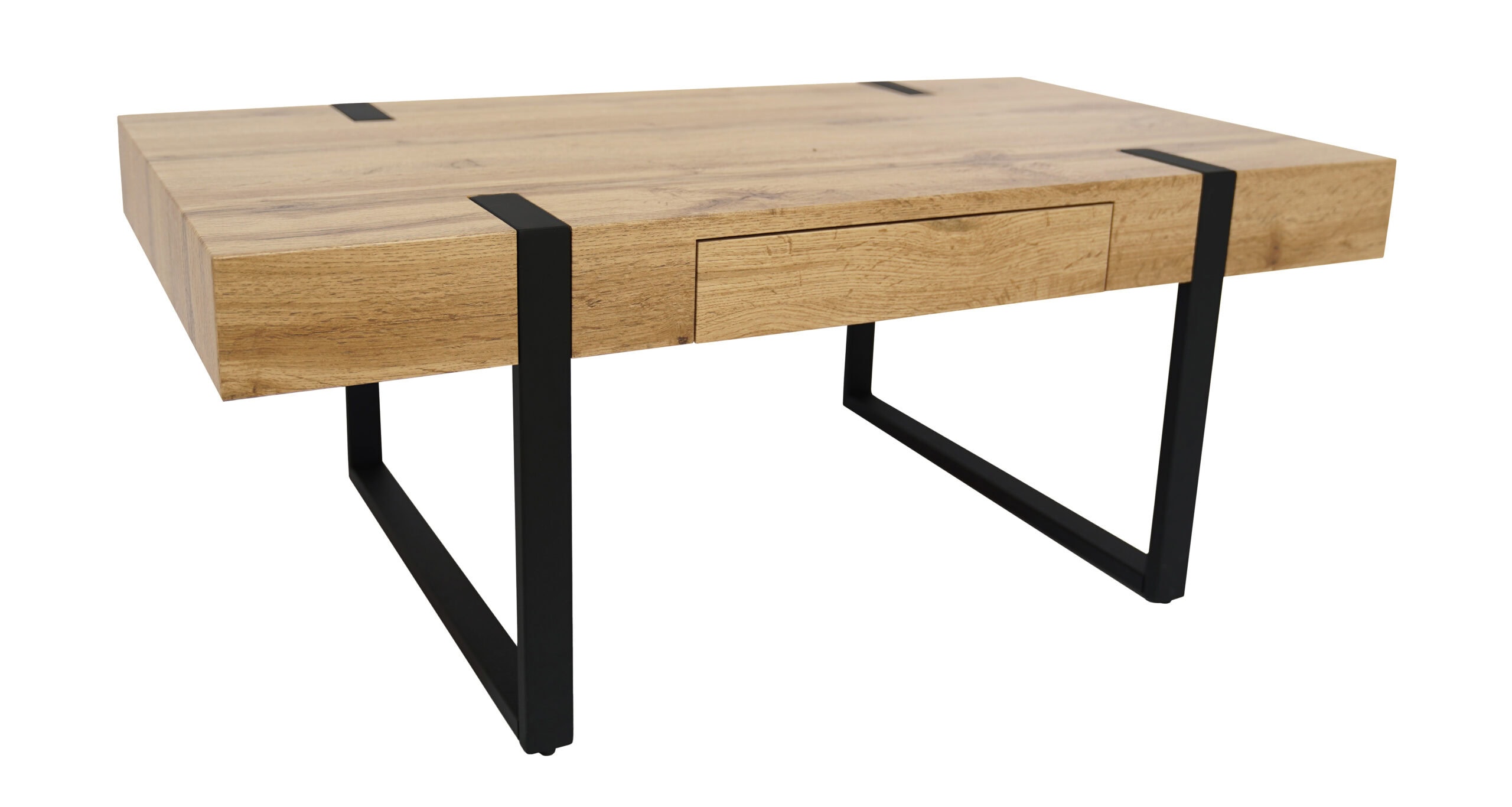 Ines Industrial Coffee Table with Drawer – Oak Top