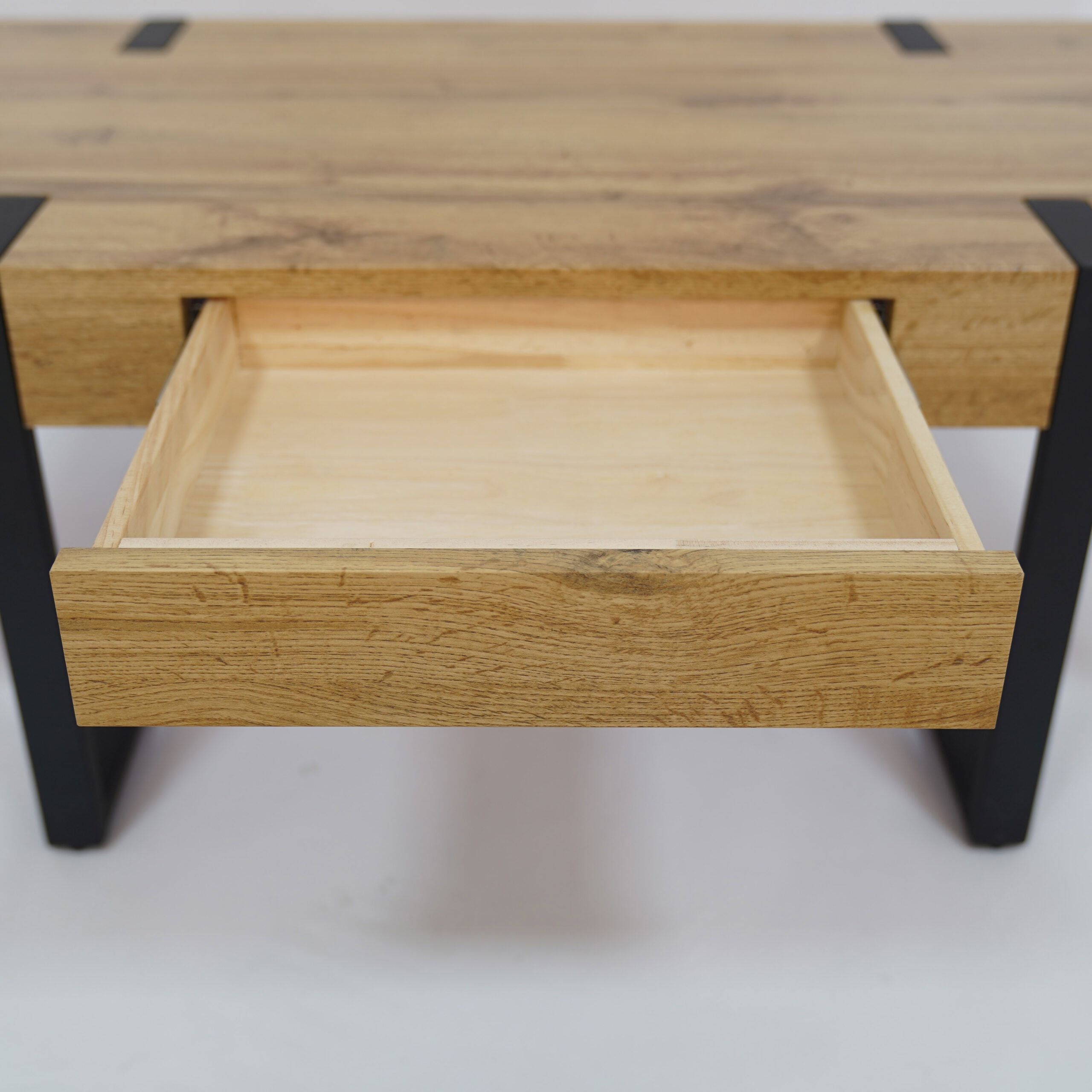 Ines Industrial Coffee Table with Drawer – Oak Top