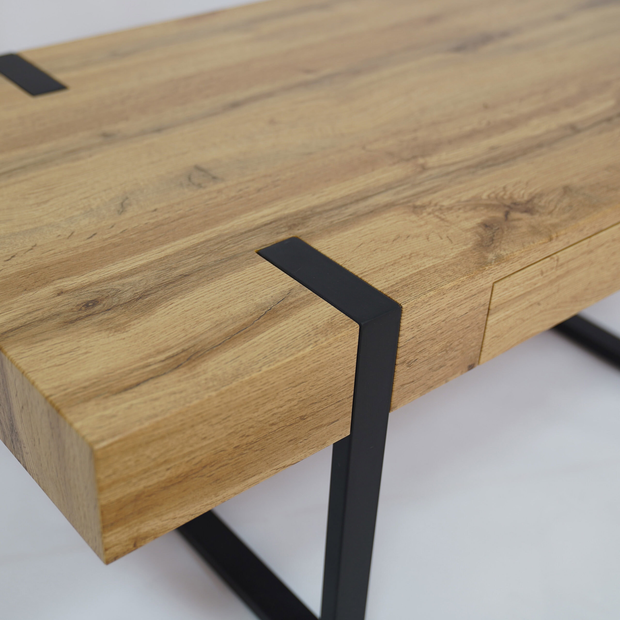 Ines Industrial Coffee Table with Drawer – Oak Top