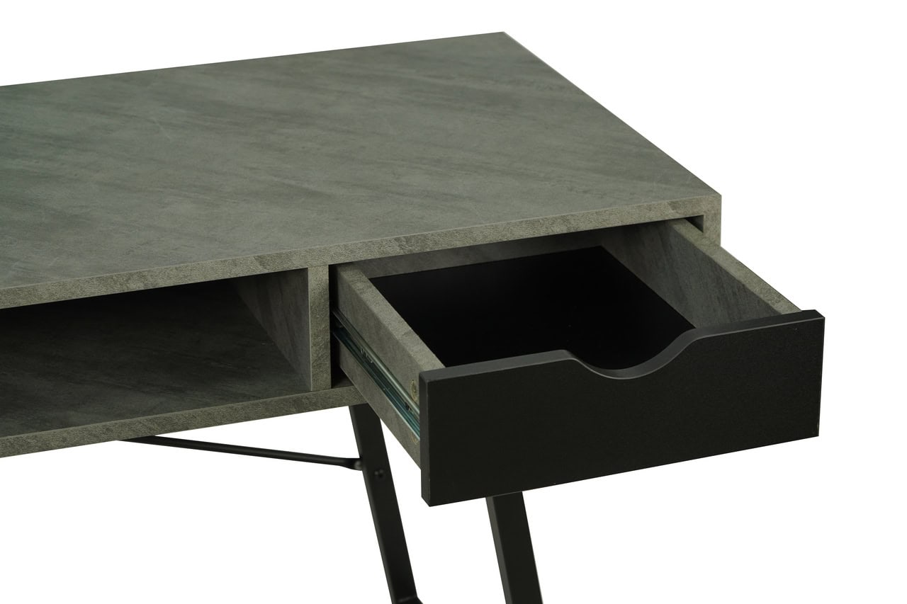 Kobe Concrete Effect Desk with Drawers and Shelf