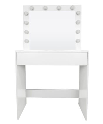 Malmo White Vanity Table with Mirror and 12 Warm LED Lights – Elegant Makeup Desk