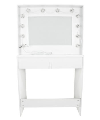 Malmo White Vanity Table with Mirror and 12 Warm LED Lights – Elegant Makeup Desk