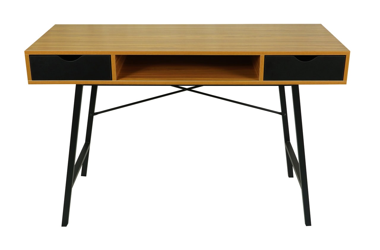 Manila Scandinavian Desk with Drawers and Bamboo Top