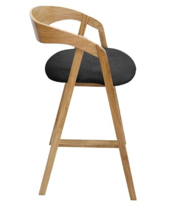 Nordic Oak Bar Stool with Backrest – Upholstered Chenille Seat