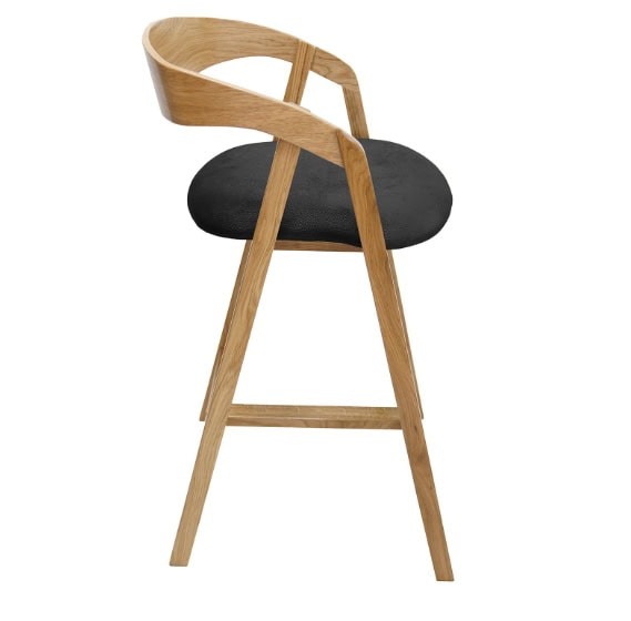 Nordic Oak Bar Stool with Backrest – Upholstered Chenille Seat